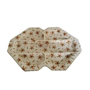 Vintage Moriyama Mori-Machi Chintz Divided 5 Section Dish Tray Floral Gold Gilt